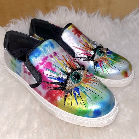 Kurt Geiger Shoes - Kurt Geiger Metallic Multicolor Embellished Eye Slip On Flats Sneakers 10.5